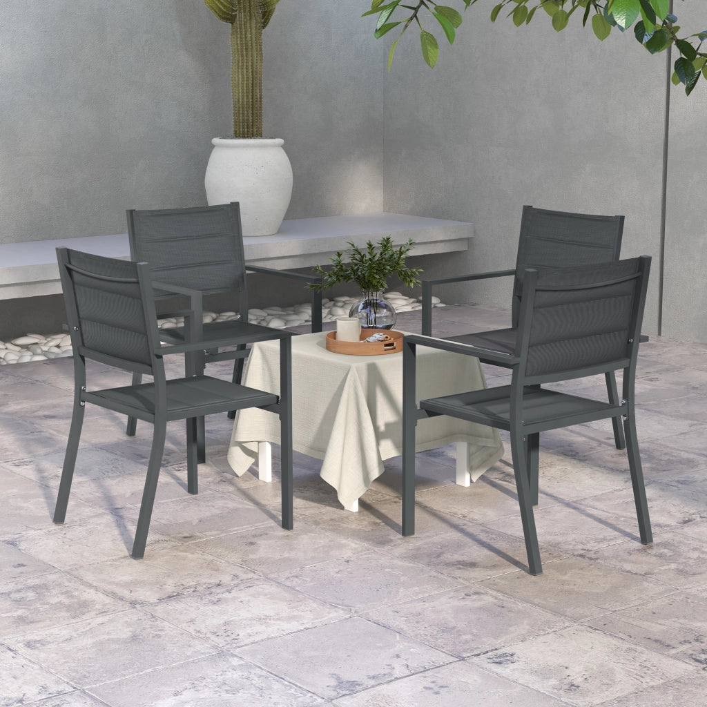 Set 4 sedie da giardino impilabili - Xylo - alluminio e textilene con braccioli grigio