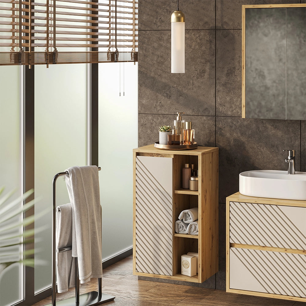 Mobiletto bagno Viola Rovere artigianale/Cachemire 50 x 86 cm Vicco