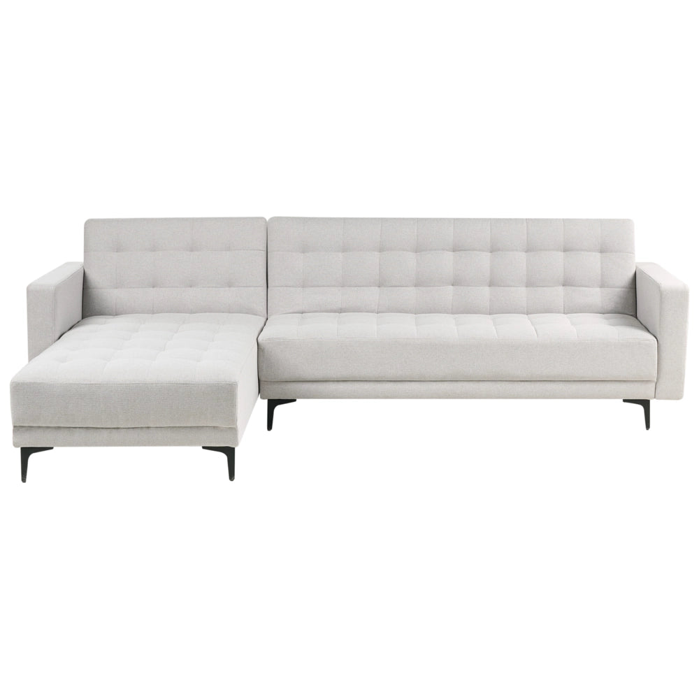 Divano letto angolare in tessuto grigio chiaro capitonné in tessuto moderno a L componibile versione destra