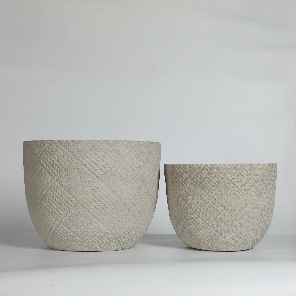 Set 2 Vasi da Giardino Rotondi in Cemento con Foro di Drenaggio ¨C MINIMAL ¨C Grigio, 37x28 cm & 45x35 cm