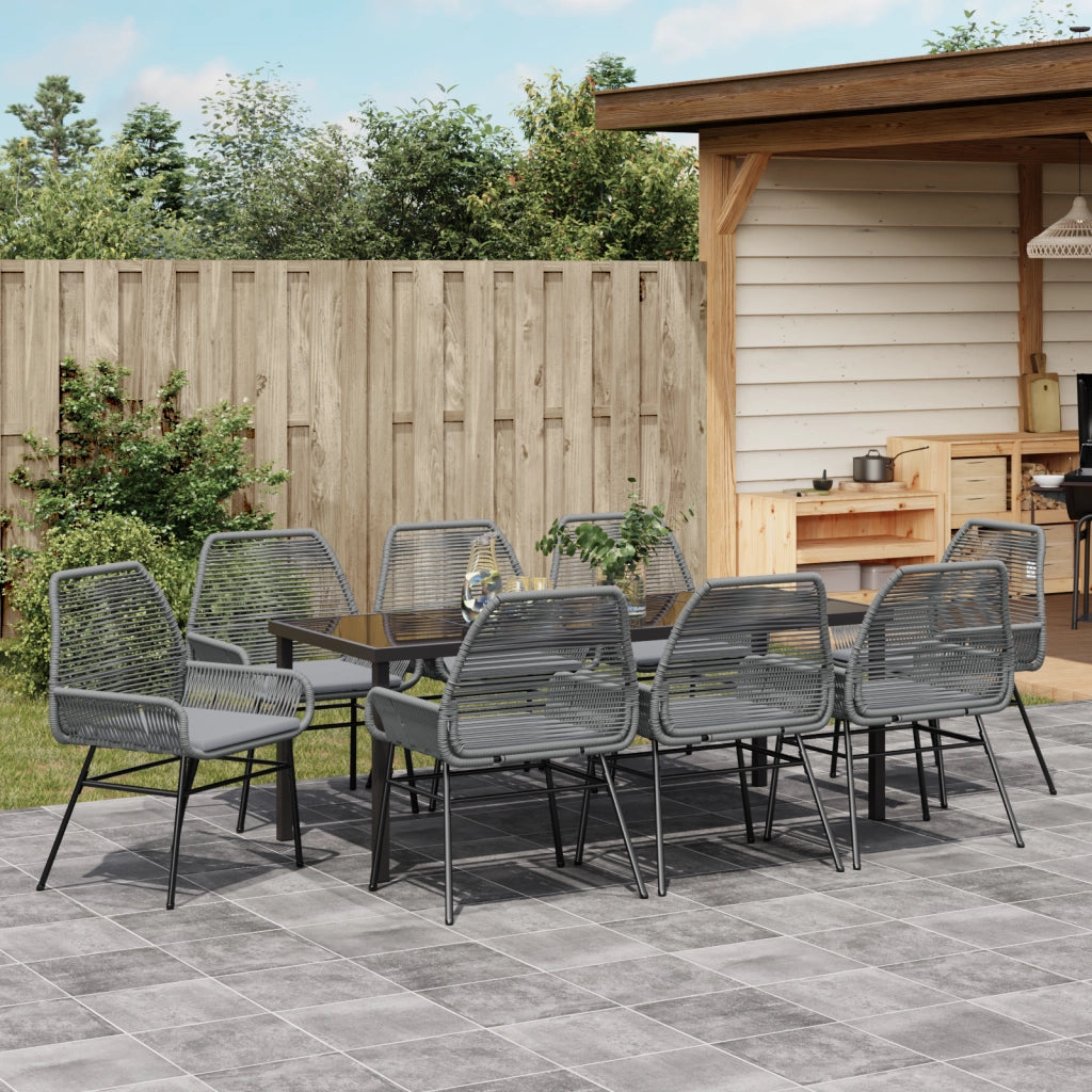 Set da Pranzo da Giardino da 9 Pezzi con Cuscini Grigio Polyrattan