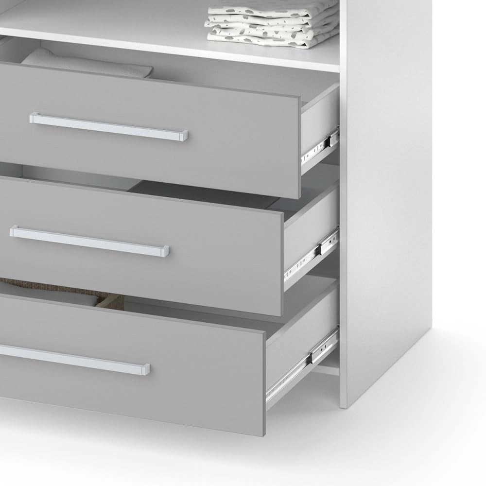Fasciatoio Oskar, Bianco/Grigio, 113 x 100 cm, convertibile in cassettiera grazie al fasciatoio rimovibile