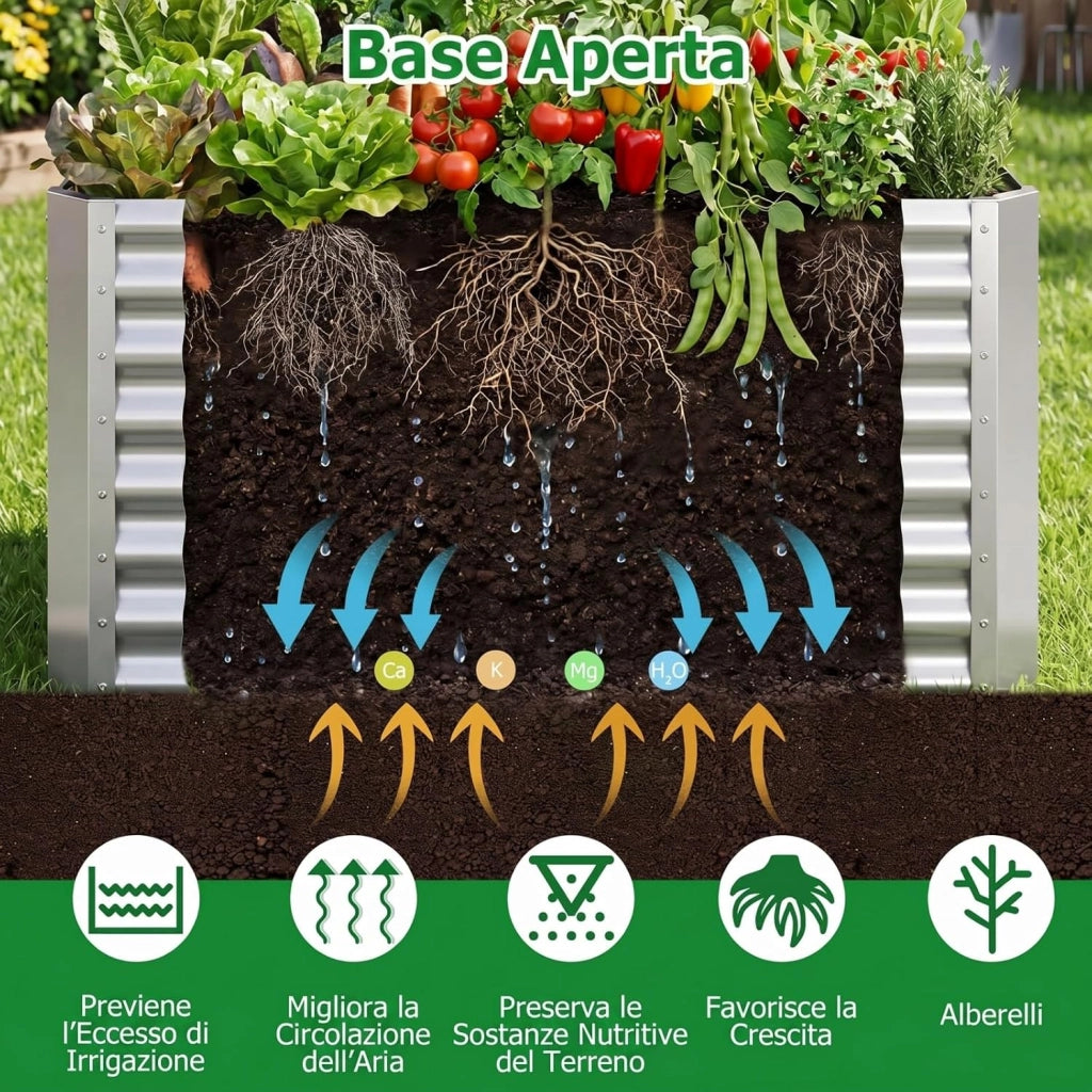 Orto Rialzato da Esterno, Letto da Giardino in Metallo Zincato per Piante, Fiori e Verdure, Fioriera senza Base Resistente, per Balcone, Terrazza e Cortile (119,5 x 61,5 x 60,5 cm)