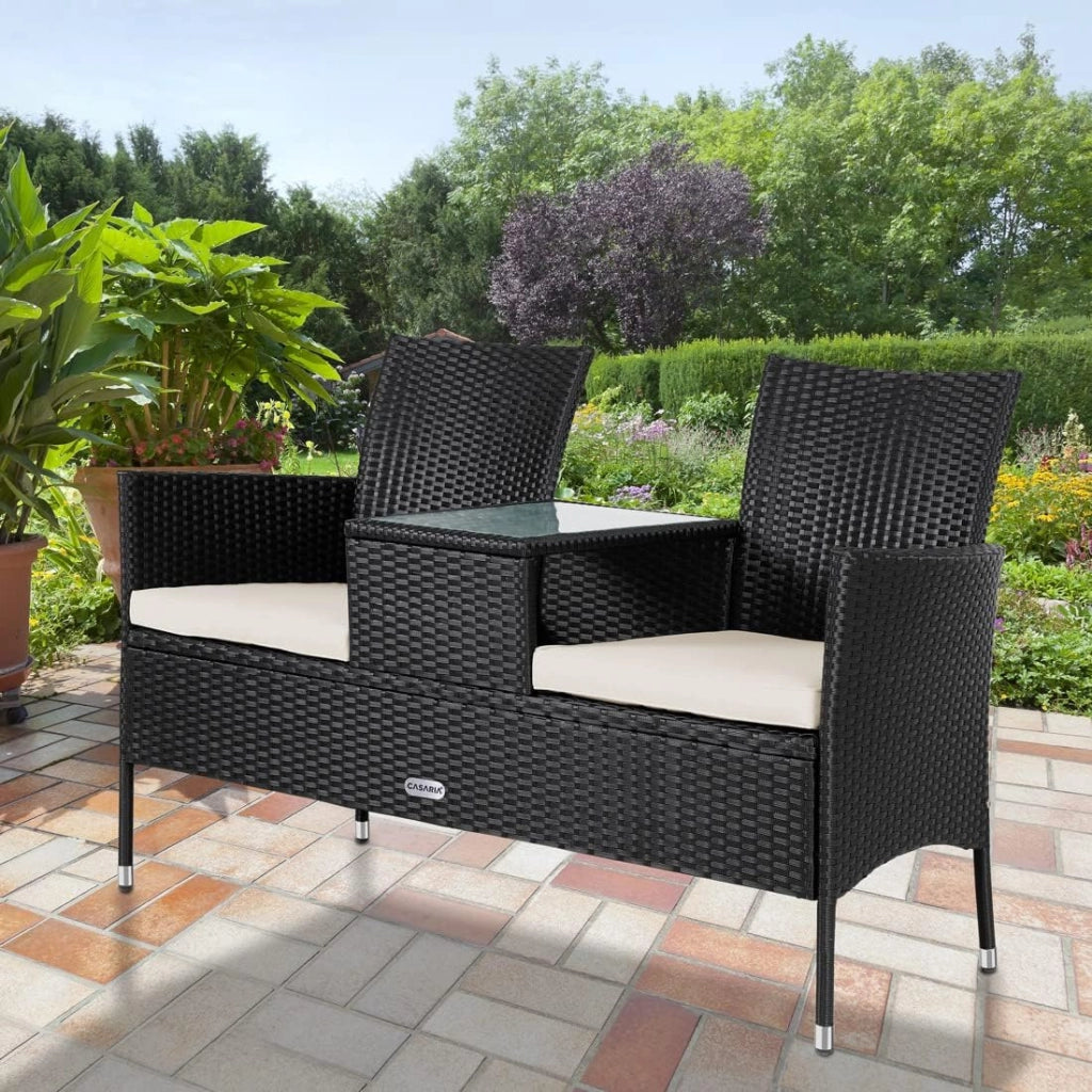 Panchina da Giardino Polyrattan Resistente 143x55x88cm Panca da Balcone 2 Posti Esterno Mobili Outdoor