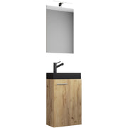 LineaViva di Ezooza Mobile Sospeso con lavabo in ceramica di alta qualità e specchio, Rovere miele , lavabo Nero