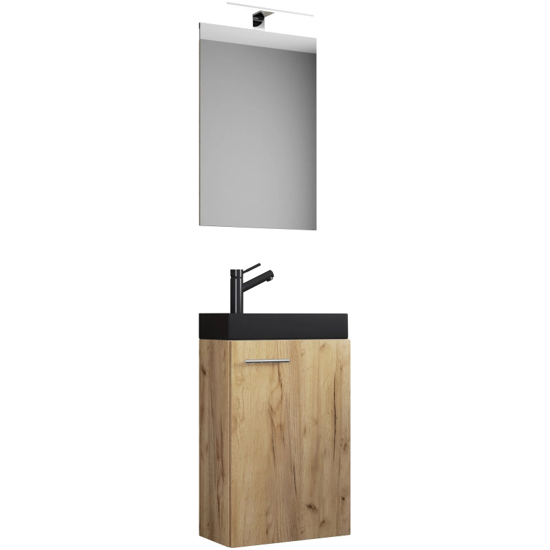 LineaViva di Ezooza Mobile Sospeso con lavabo in ceramica di alta qualità e specchio, Rovere miele , lavabo Nero