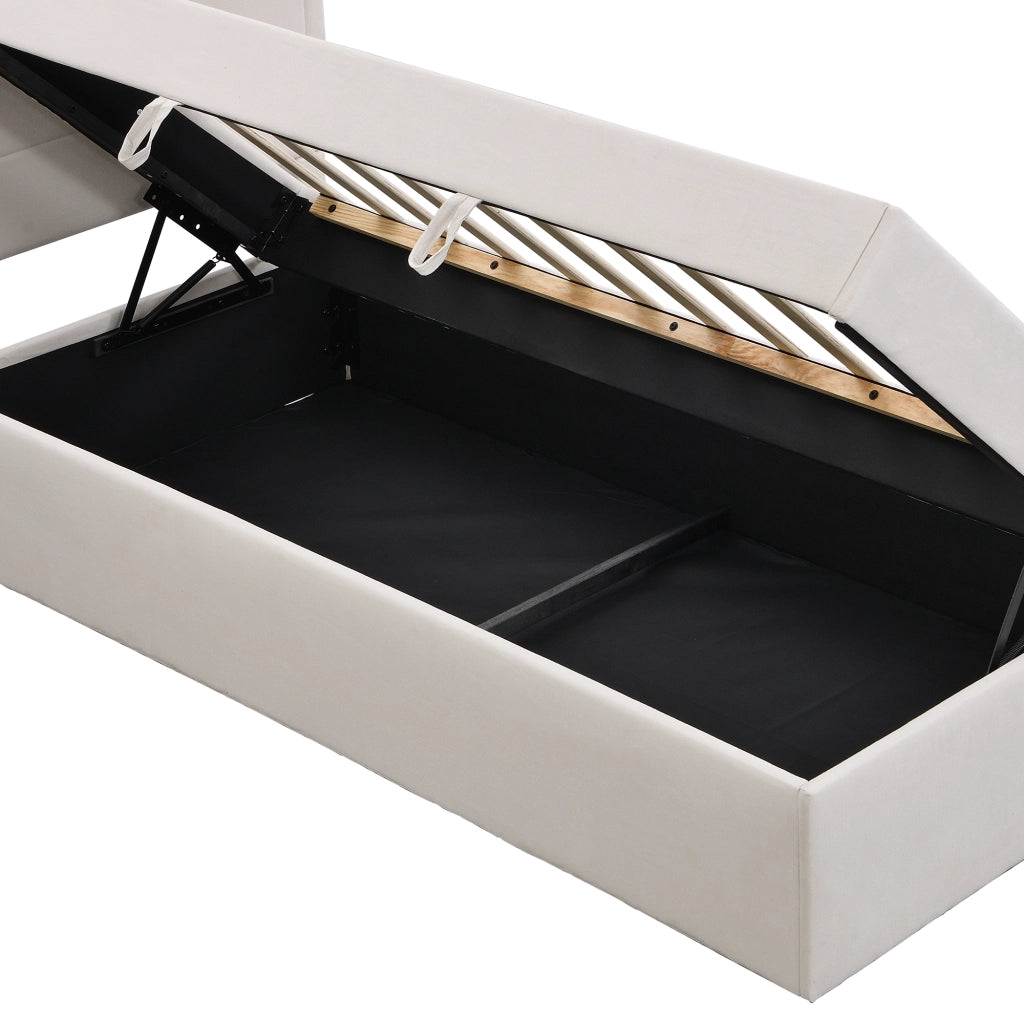 LETTO singolo contenitore 90x200 cm Beige in lino e MDF