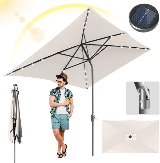Ombrellone da giardino 2 × 3 m con LED integrati – Struttura in acciaio e protezione UV, crema