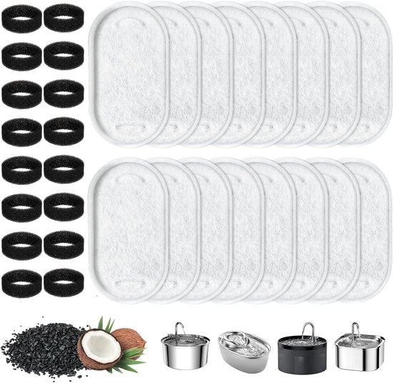 Kit di filtri per fontane per animali - 32 pezzi inclusi filtro a carbone attivo e filtro schiuma - Sostituzione per animali domestici - Adatto a fontane da 32 litri/2 litri