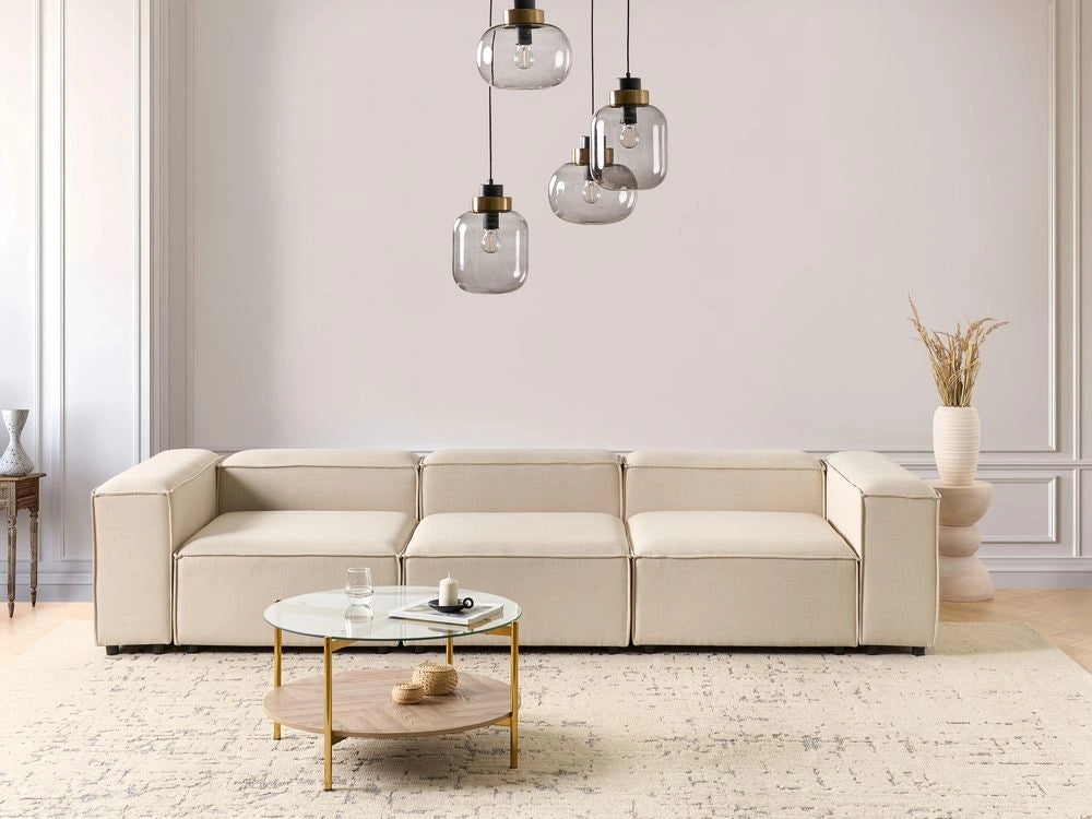 Divano moderno modulare 3 posti imbottito in tessuto beige con gambe soggiorno moderno