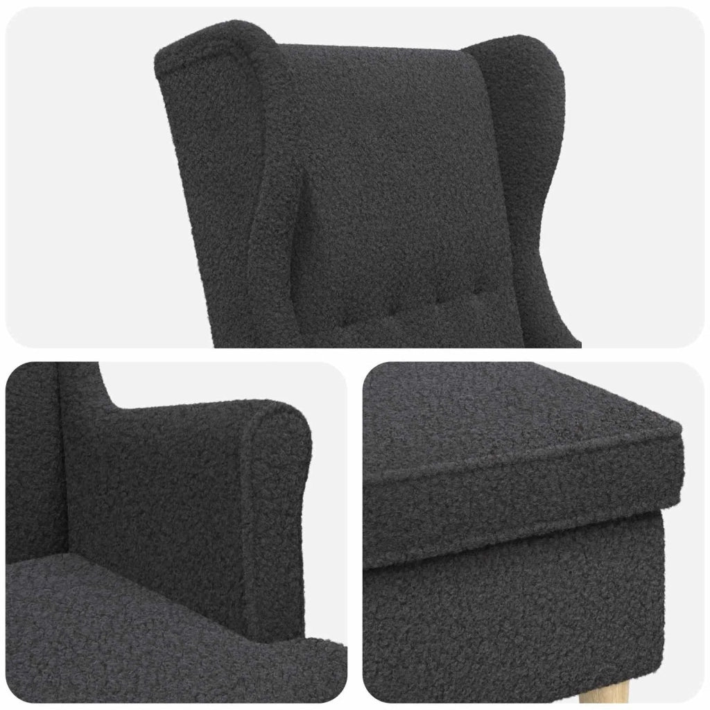 Poltrona con Ottomano 2 pz Grigio Scuro Bouclé 3418836