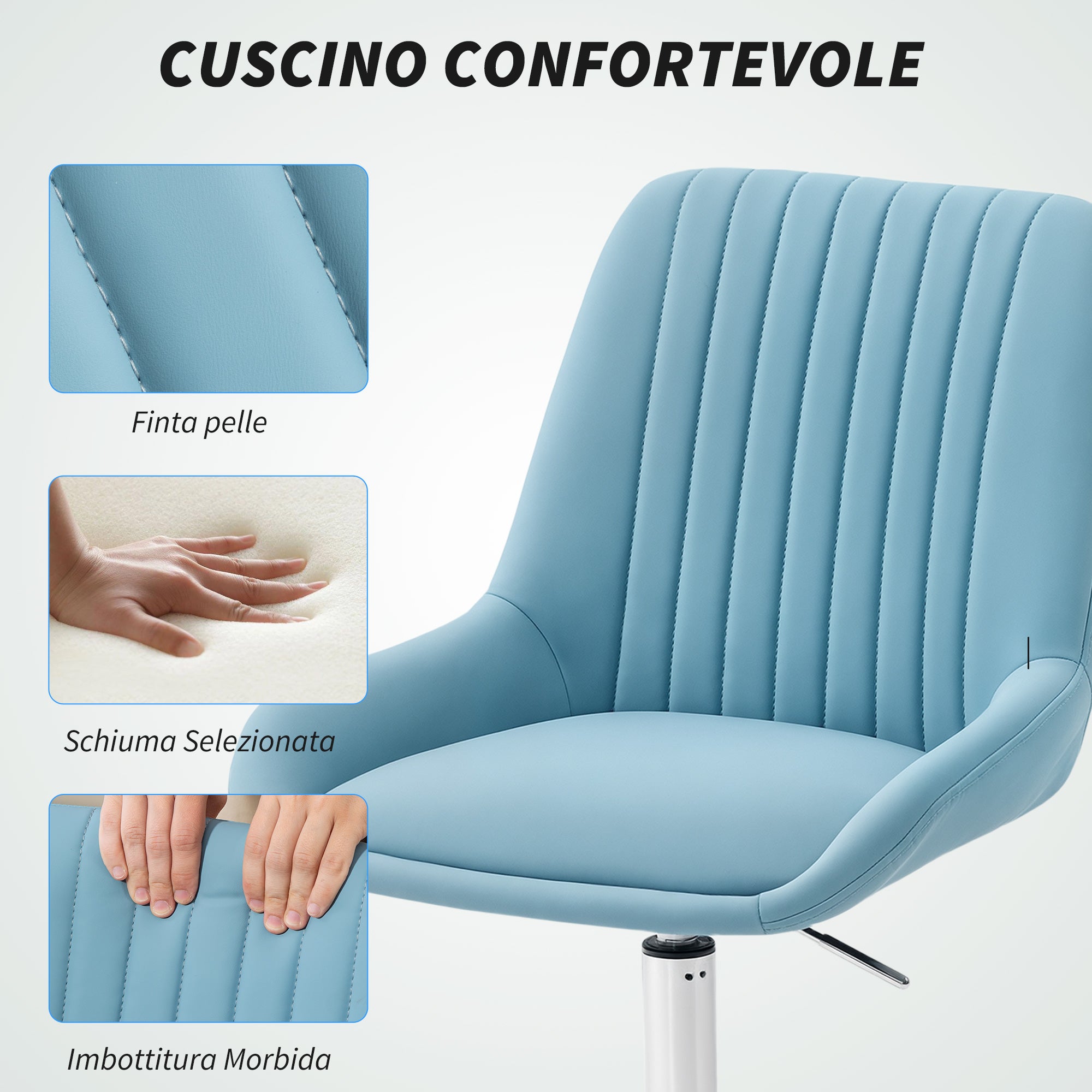 Sedia per Scrivania 52x58x80-90 cm Girevole con Ruote in Silicone PU Blu