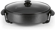 Pentola elettrica multifunzione - 40 cm con termostato e coperchio in vetro - Ideale per paella, stufati e wok