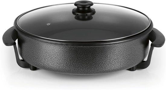 Pentola elettrica multifunzione - 40 cm con termostato e coperchio in vetro - Ideale per paella, stufati e wok