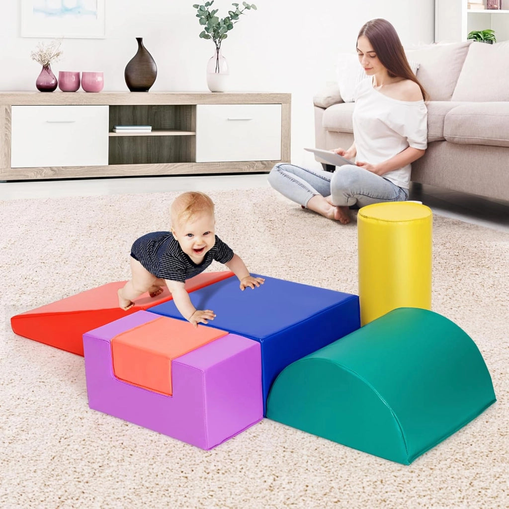 Set di 6 Blocchi per Bambini con Diverse Forme e Colori, Centro Attività Palestrina Giocattolo per Arrampicata e Strisciamento (Viola)