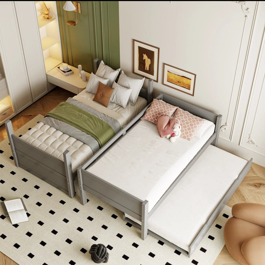 Letto a Castello 90x200 cm con letto estraibile; scala; sponde in Legno Grigio