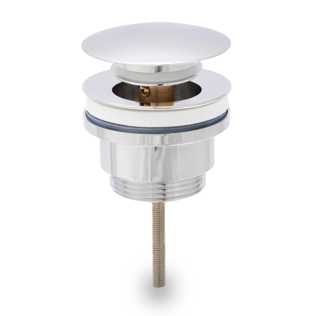 Piletta di scarico click-clack universale per lavabo e bidet senza troppo pieno in ottone cromato con stelo | Nurek