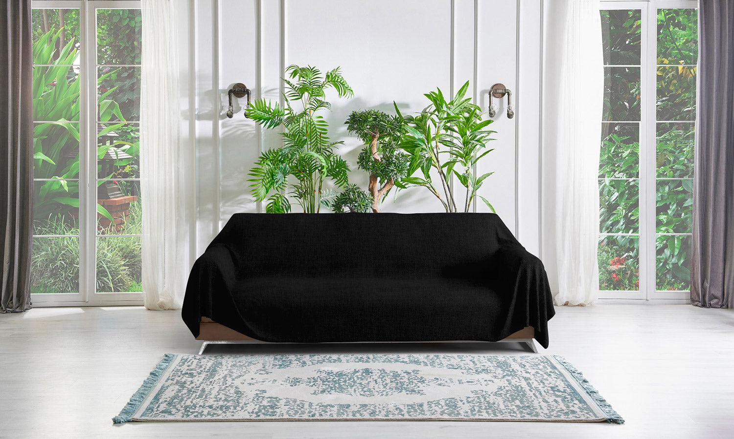 Telo Arredo Coprittutto Copridivano in Cotone Nero 170x300 cm