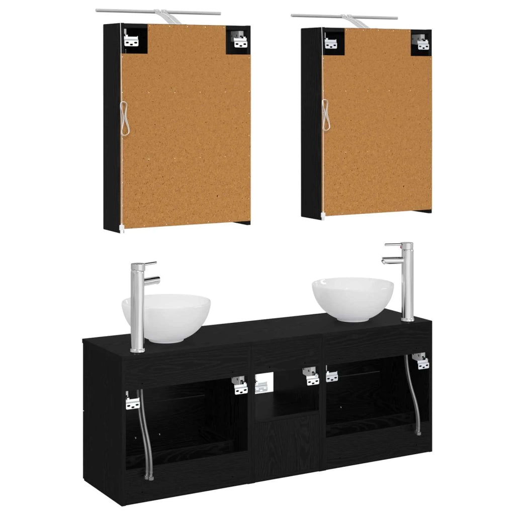 Set di Armadi da Bagno 5 pcs Rovere Nero 50 x 14,5 x 70 cm 3406672
