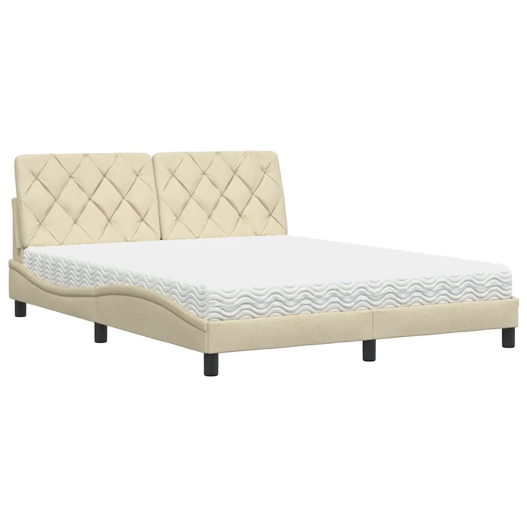 Letto con Materasso Crema 160x200 cm in Tessuto 3310753
