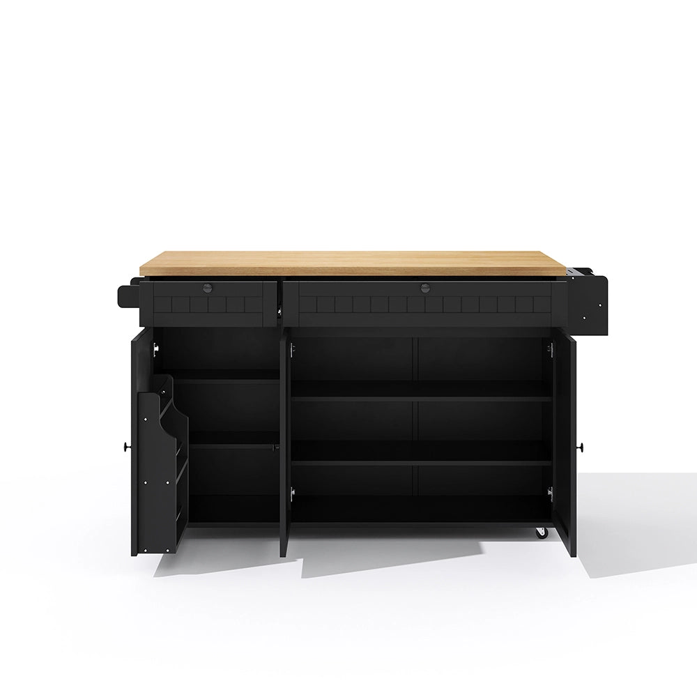 Isola cucina 6 ruote - Xylo - 137x89x45cm nero 2 cassetti