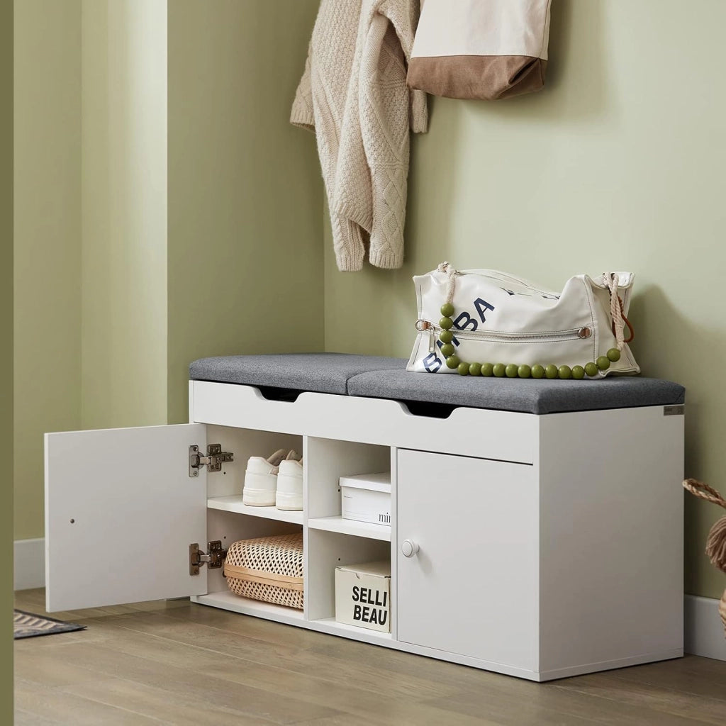 Scarpiera Salvaspazio Slim Ingresso - Panca Scarpiera Ingresso - Panca Contenitore con Vano Portaoggetti - Portata per Corridoio, Soggiorno, Camera da Letto - Bianco 100x48x34 cm FSR96-W