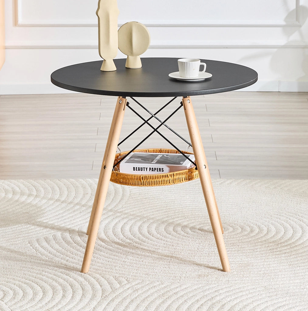 Tavolo da pranzo rotondo 80 cm nero con cestino sospeso