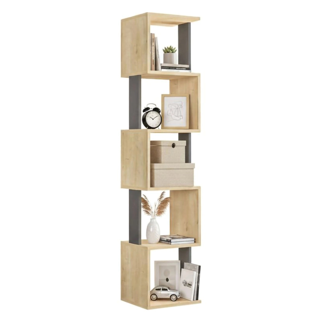 Libreria Nada, Scaffale da ufficio, Mobile portalibri, Biblioteca, 35x30h161 cm, Quercia e Antracite