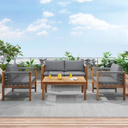 Set Salotto da Giardino con Divano, 2 Poltrone e Tavolino ¨C MINIMAL ¨C Polyrattan Acacia Grigio