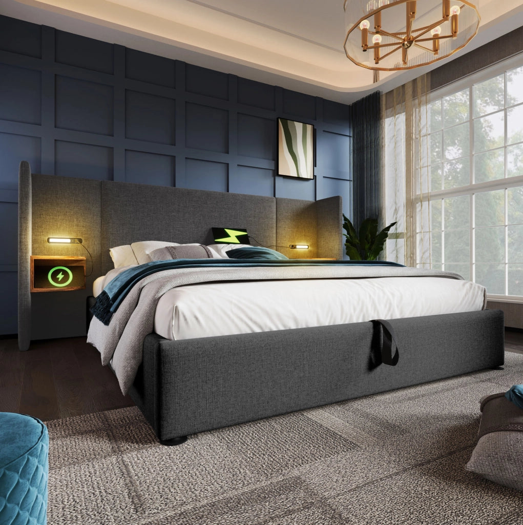 Letto matrimoniale contenitore 160x200 con lampada USB-C