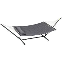 Amaca da Giardino Portatile con Cuscino Integrato, in Cotone, Poliestere e Acciaio, 368x93x110 cm, Grigio Scuro
