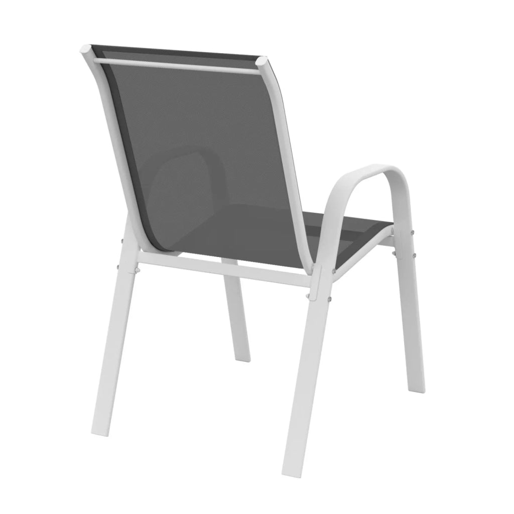 IDMarket - Set di 4 sedie da giardino impilabili LYMA in metallo e textilene, bianco e grigio