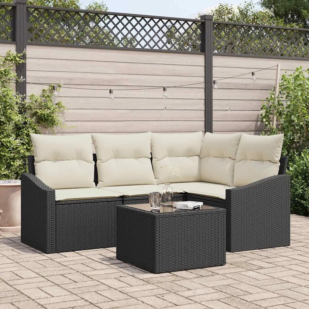 Set di divani con cuscino 5 pcs Nero polyrattan 3346707