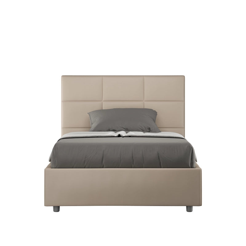 Letto imbottito Matrimoniale francese 140x190 cm Mika - Similpelle,Tortora,Contenitore