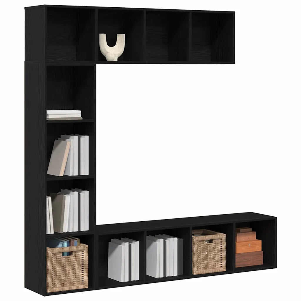 Libreria 3 pz-Scaffale per Libri-Mobile di Stoccaggio Rovere Nero 36 x 30 x 143 cm Legno multistrato