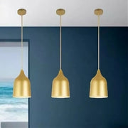 Trade Shop - Lampadario A Sospensione E27 Ferro Paralume Moderno Contemporaneo Campana Oro Bianco 33306 -