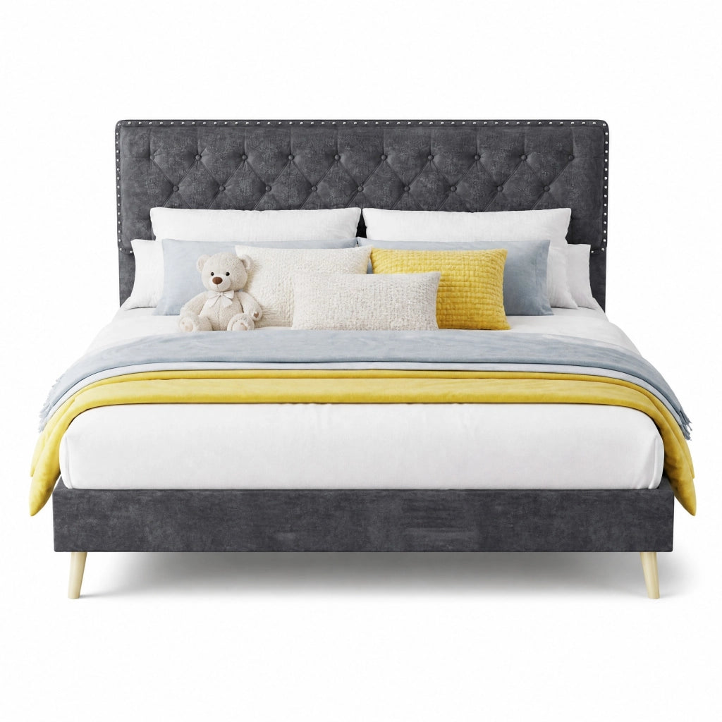 Letto matrimoniale 160x200 cm in velluto olandese e metallo, grigio