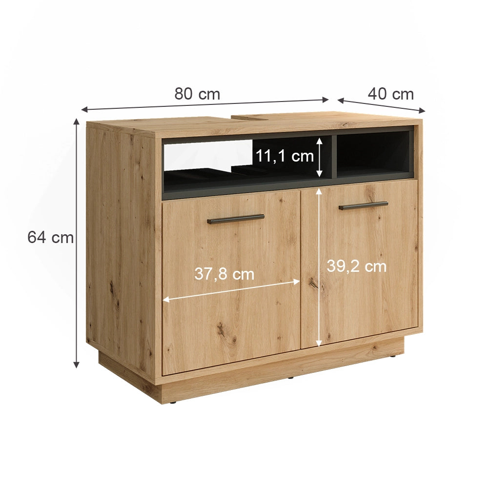 Mobile sottolavabo per bagno Beatrice Rovere artigianale/Antracite 80 x 64 cm Vicco