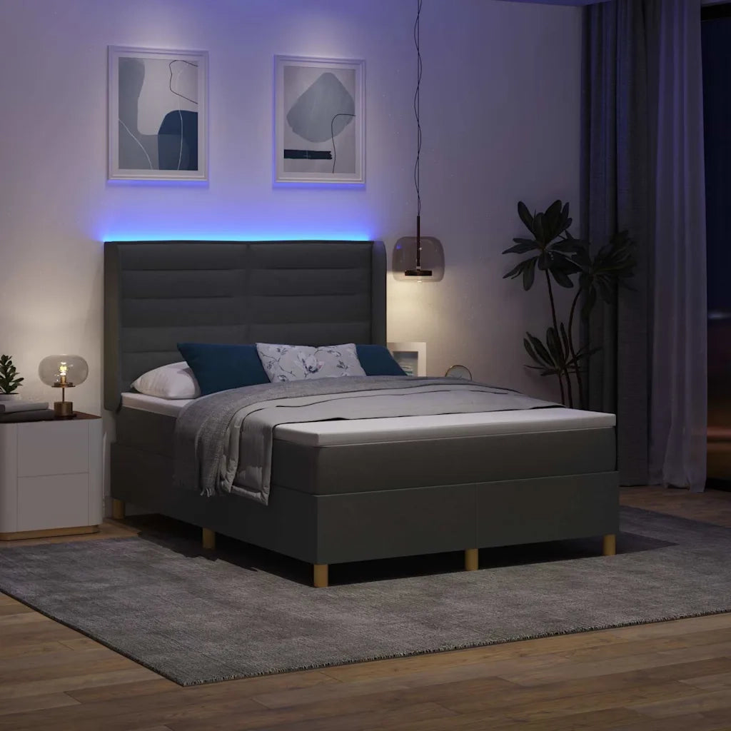 Letto a molle con strisce LED Grigio 140 x 200 cm Tessuto 3343631