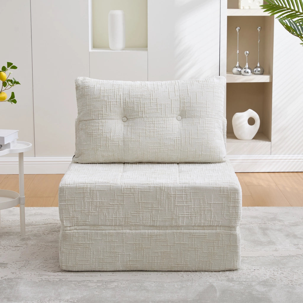 Divano letto pieghevole con schienale, cuscini per testa e zona lombare, in Ciniglia Beige