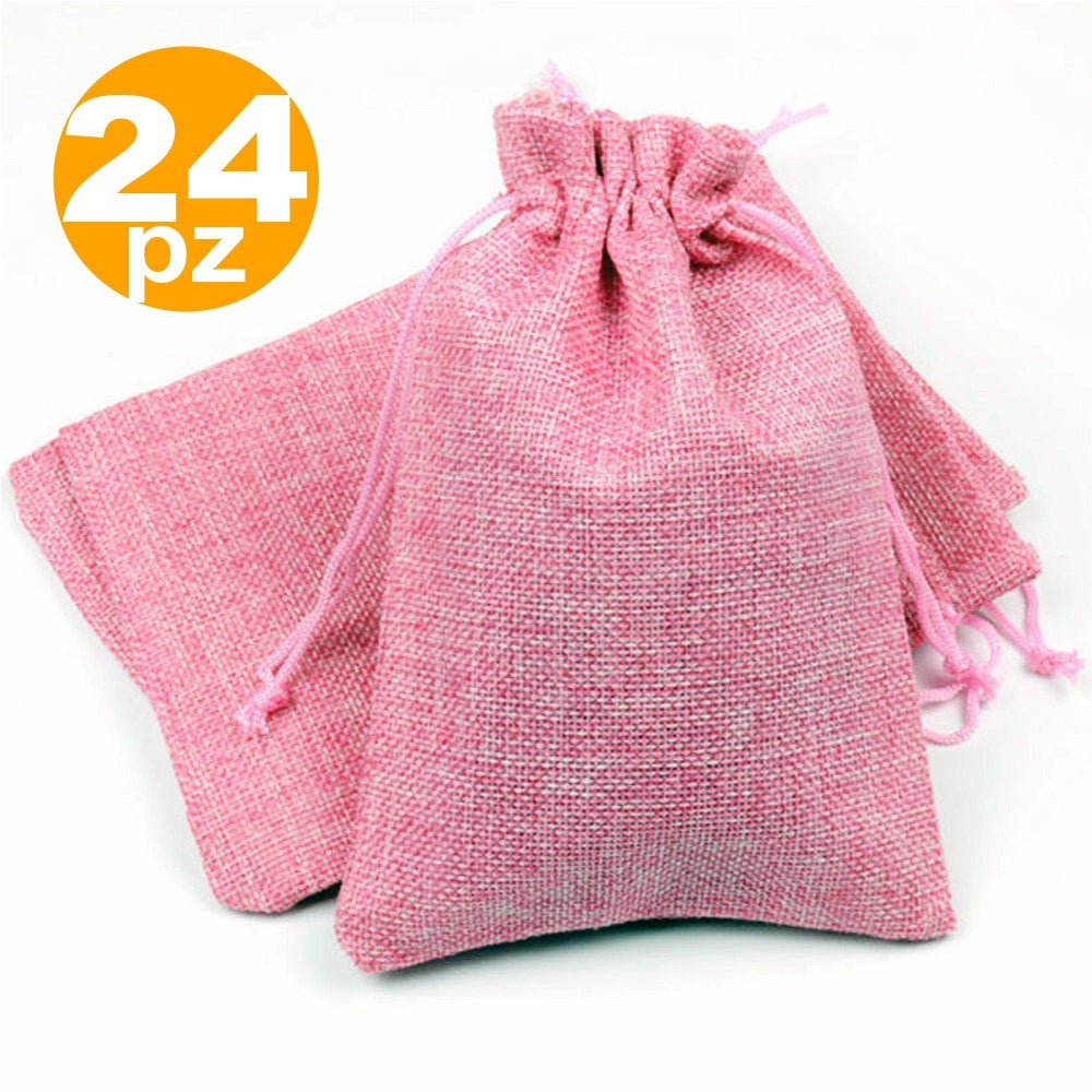 Trade Shop - Sacchetti Juta Rosa Bomboniere Portaconfetti Segnaposto Segnatavolo Sacchettino -
