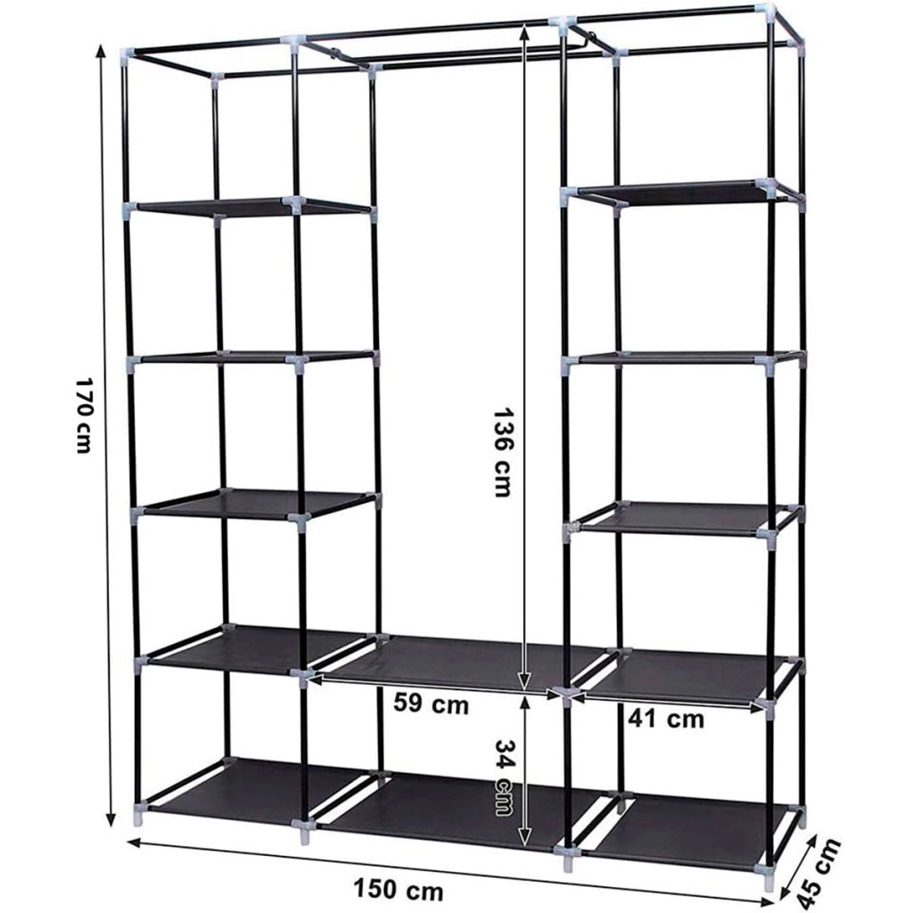 Armadio da toeletta in tessuto Nyana Home 170x150x45cm, 3 ante, 11 fori, 1 armadio nero