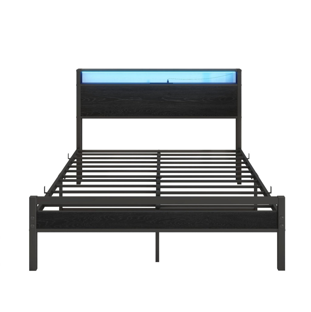 Letto 140x200 con contenitore e USB in MDF e metallo nero