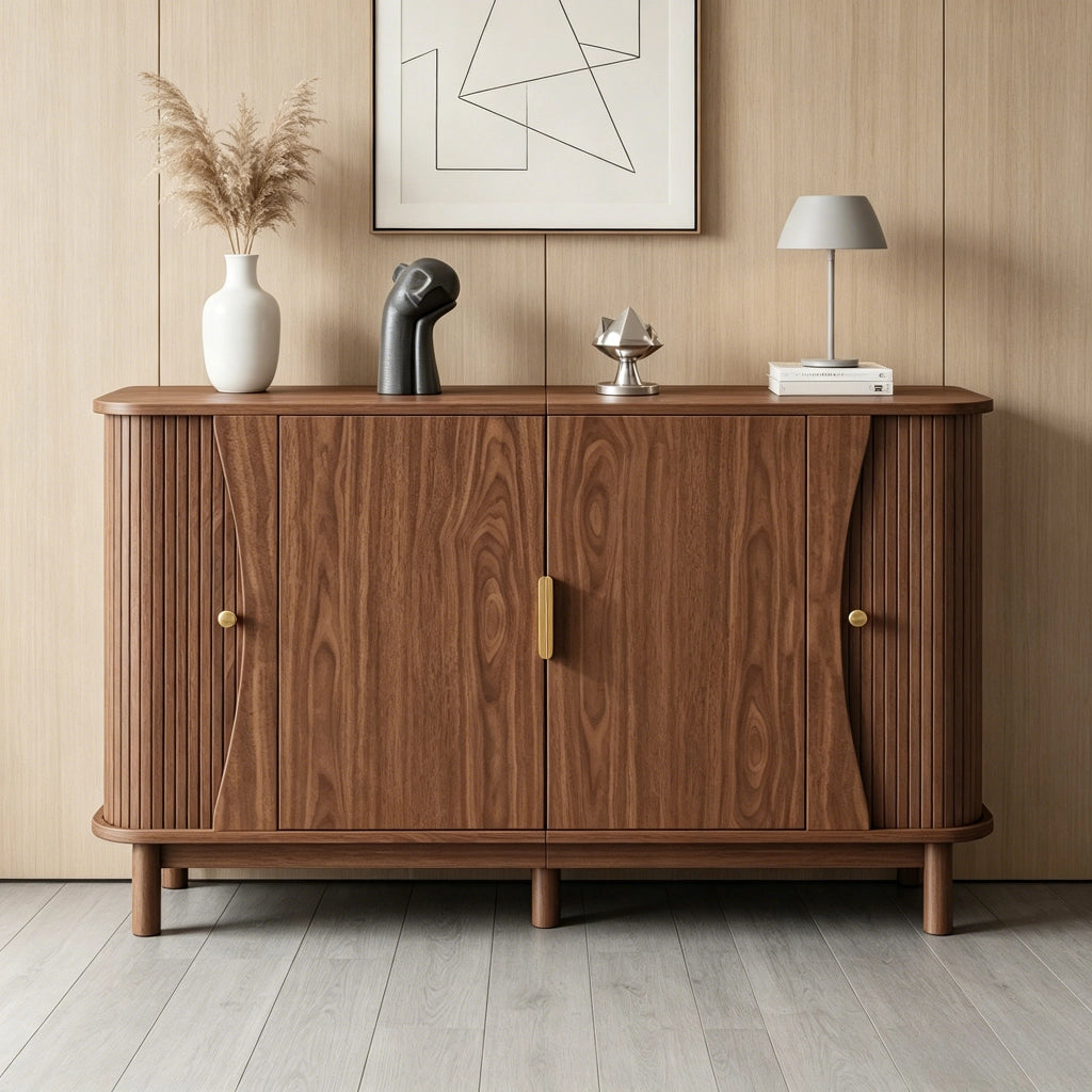 Credenza e madia con 2 ante scorrevoli, 3 vani e ripiano regolabile, per soggiorno, in MDF, noce, 140 × 40 × 88 cm