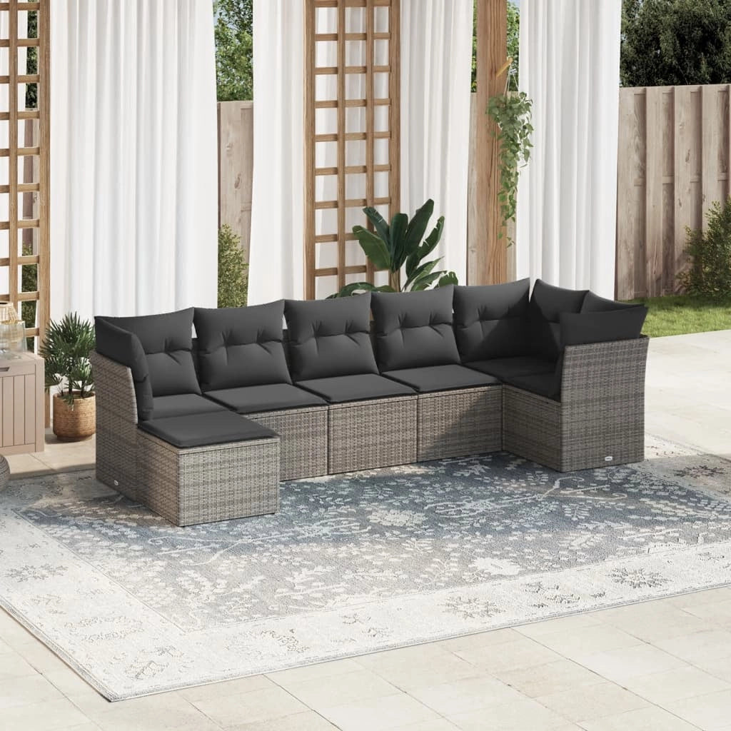 Set Divani da Giardino 7 pz con Cuscini Grigio in Polyrattancod mxl 111977