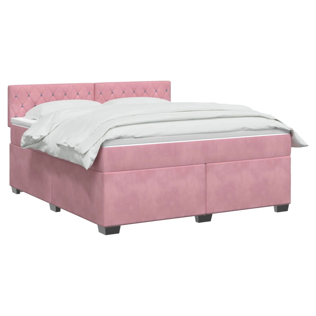 Letto con Box Spring, Materasso e LED Rosa 140 x 200 cm Velluto 3452191