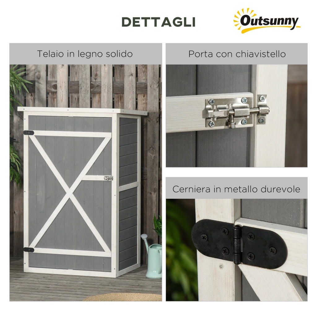EasyComfort Capanno Attrezzi in Legno a 2 Mensole con Tetto Impermeabile, 75x56x115 cm, Grigio