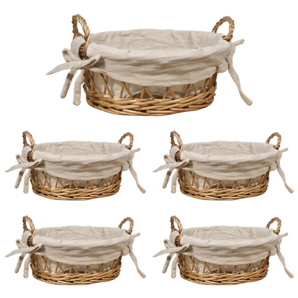 Ceste cestini portapane tondo x 5 vimini con manici intrecciati cm28x23,5xh 15,5