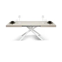 PAZZO DESIGN Tavolo Allungabile con Gambe Incrociate, Made in Italy, 140 x 90 x 74 cm, Olmo Perla con Gamba Bianca