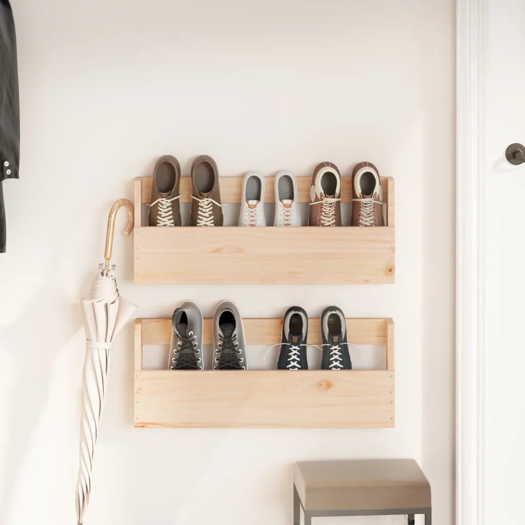 Scarpiere a Parete 2 pz | Mobile per scarpe 59x9x23 cm Legno Massello di Pino